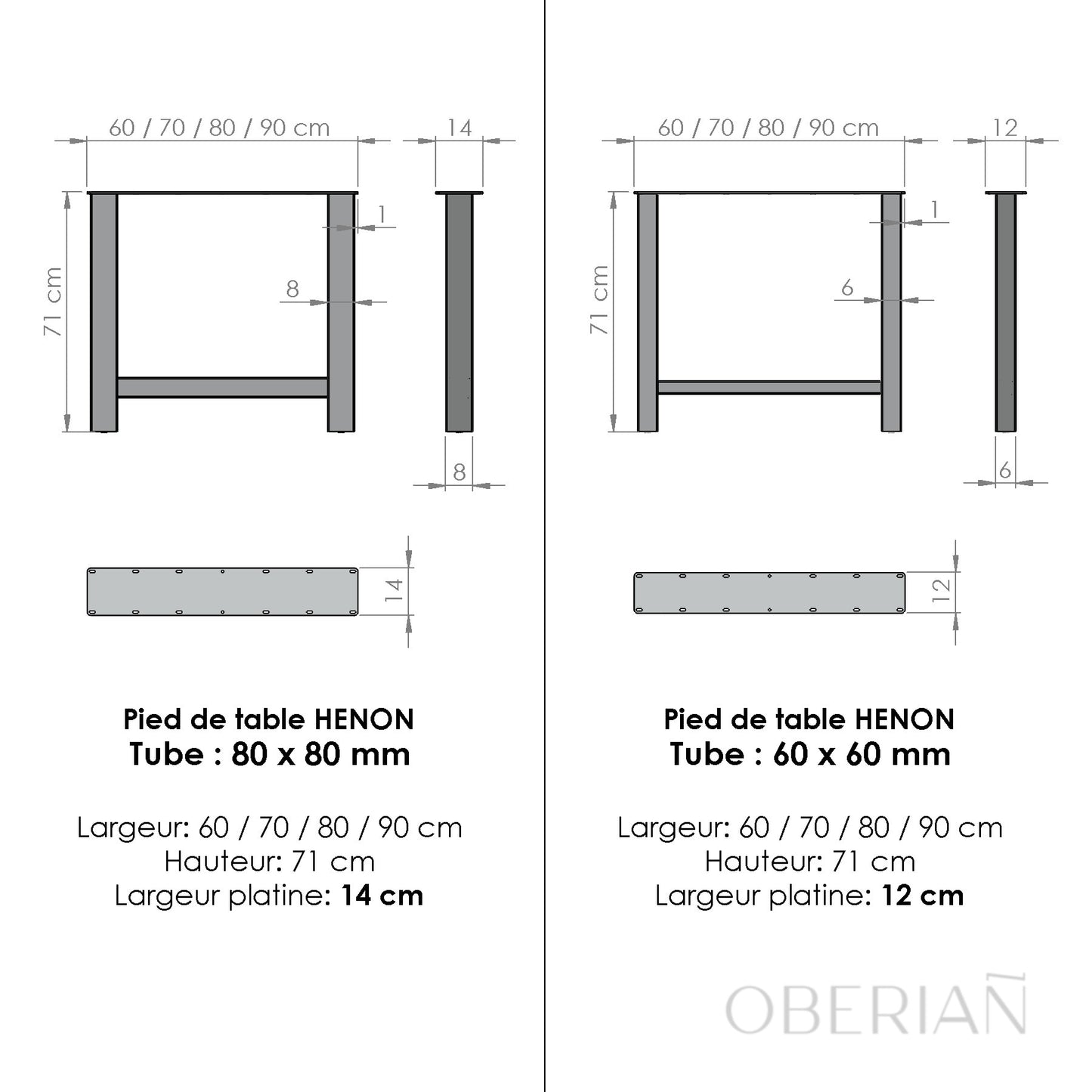 HENON - Pied de table à manger en H