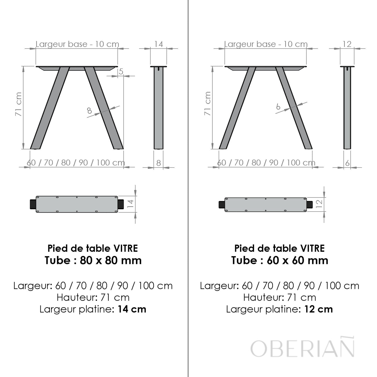 VITRÉ - Pied de table à manger en V