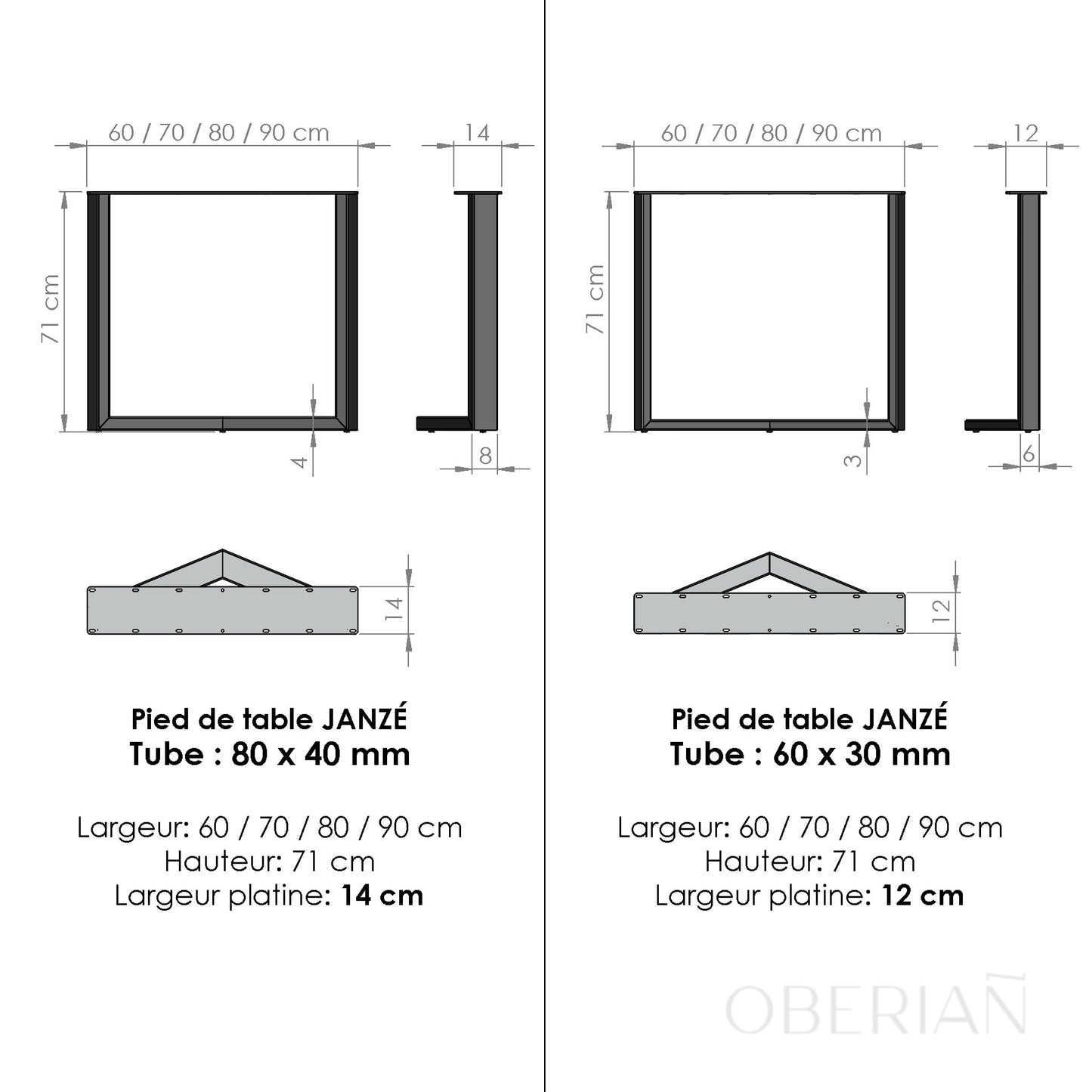 JANZÉ - Pied de table à manger en M