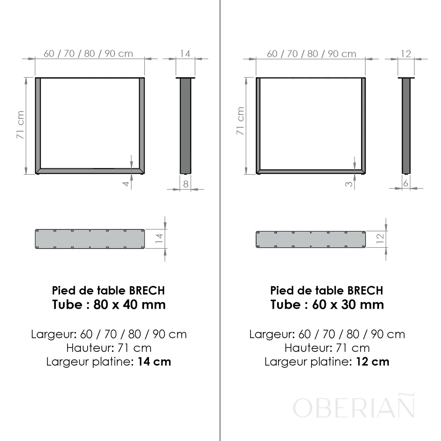 BRECH - Pied de table à manger rectangulaire