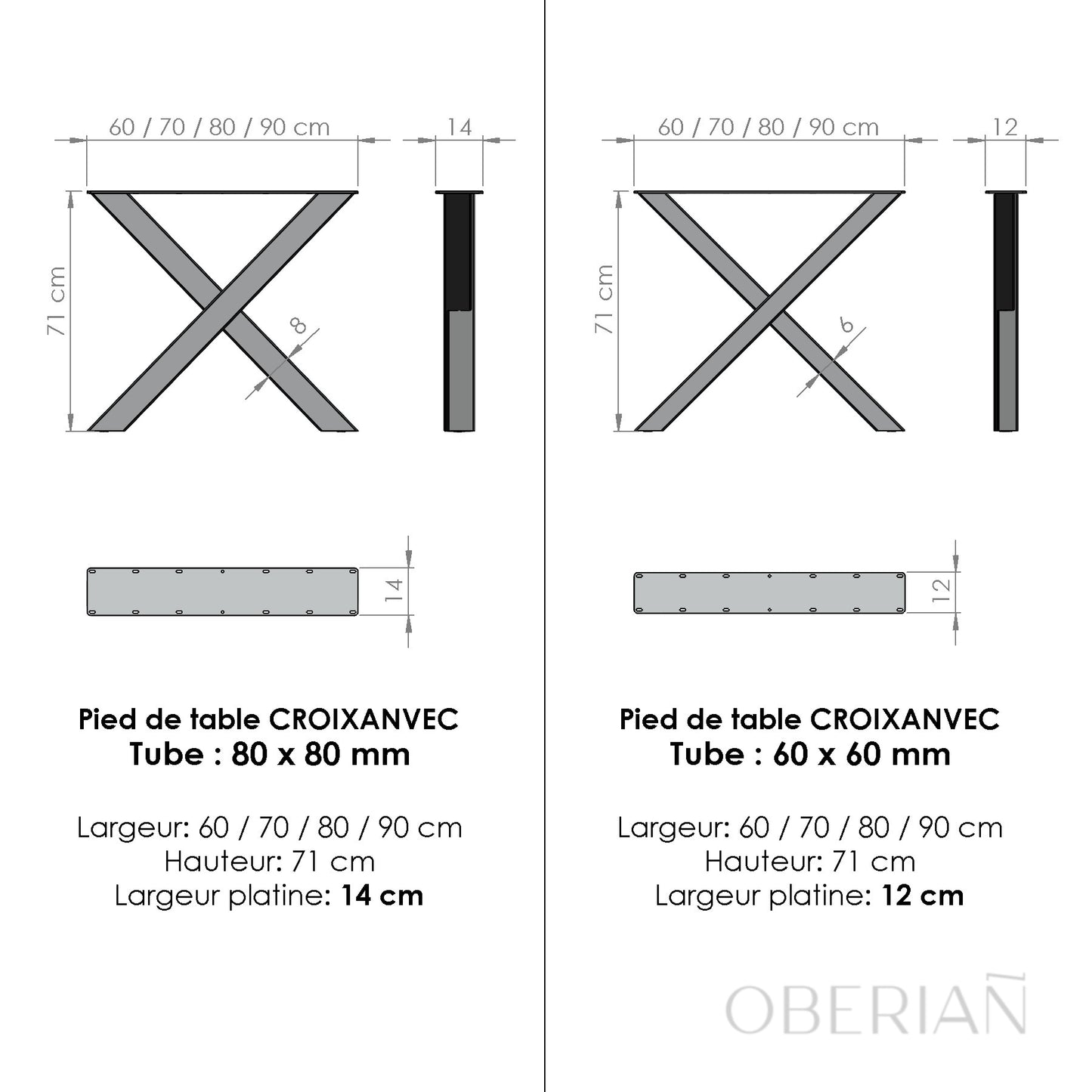 CROIXANVEC - Pied de table à manger en croix